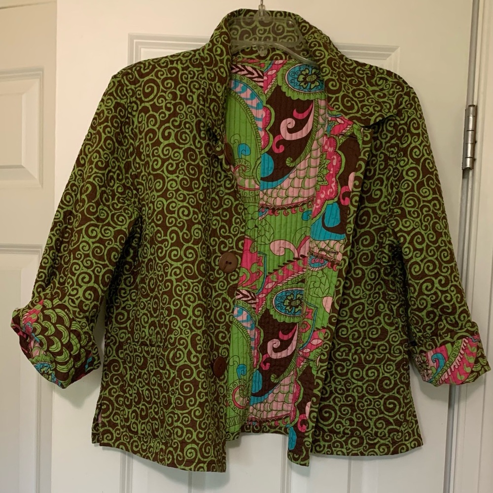 Peck&Peck Weekend Quilted Reversible Jacket Casual Spring Market PinkGreenBrown